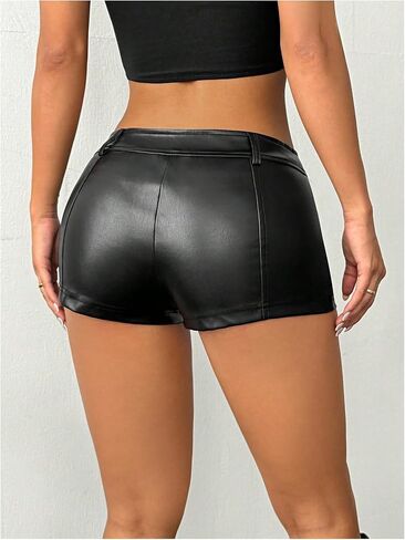 SweatyRocks Women's PU Leather Zipper Front Shorts Sexy Low Rise Rave Party Mini Shorts Hot Pants in Saudi Arabia