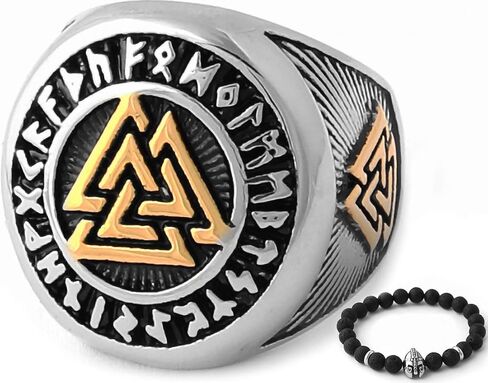 BAVIPOWER Viking Valknut Symbol of Odin Stainless Steel Ring for Men Powerful Protection Amulet Talisman in Kuwait