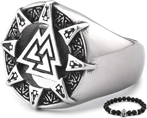 BAVIPOWER Viking Valknut Symbol of Odin Stainless Steel Ring for Men Powerful Protection Amulet Talisman in Kuwait