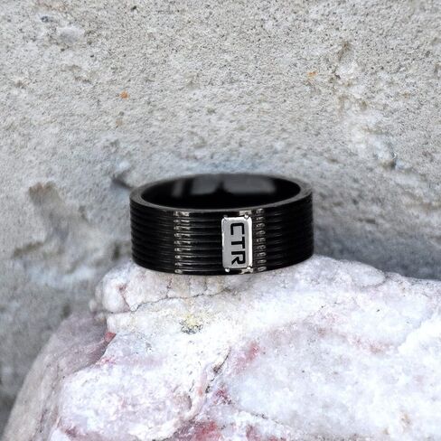 Black Colored Racing Stripes LDS CTR Ring by Ringmasters | Choose the Right Faith Ring | Keepsake LDS Jewelry in Saudi Arabia