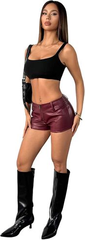 SweatyRocks Women's PU Leather Zipper Front Shorts Sexy Low Rise Rave Party Mini Shorts Hot Pants in Saudi Arabia