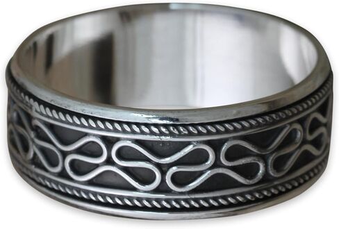 NOVICA Artisan خاتم دوار من الفضة الإسترليني للرجال مصنوع يدويًا من الفضة الإسترلينية بدون حجر باند إندونيسيا [عرض السوار 9 مم عرض] "موجات متدحرجة" in Kuwait