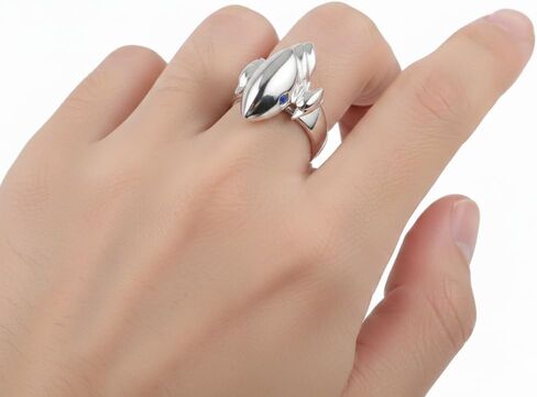 PlotTwist Blue Eyes Dragon Silver Ring, Anime Cosplay Duel Accessory, Silver-Plated Adjustable Band, One Size Fits All in Saudi Arabia
