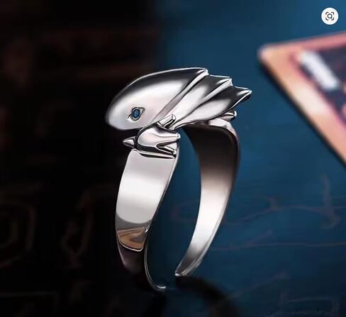 PlotTwist Blue Eyes Dragon Silver Ring, Anime Cosplay Duel Accessory, Silver-Plated Adjustable Band, One Size Fits All in Saudi Arabia