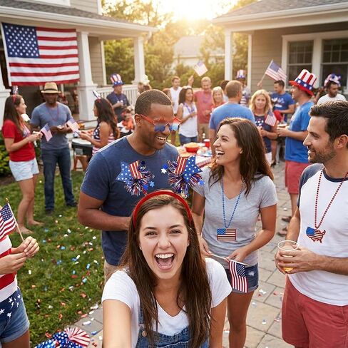 4 Pcs 4th of July Costume Accessories, Red White and Blue Headbands Glasses Necklacks for Women Men for Independence Day Party Outfit in Saudi Arabia