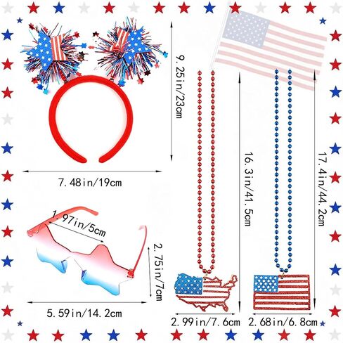 4 Pcs 4th of July Costume Accessories, Red White and Blue Headbands Glasses Necklacks for Women Men for Independence Day Party Outfit in Saudi Arabia