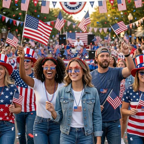 4 Pcs 4th of July Costume Accessories, Red White and Blue Headbands Glasses Necklacks for Women Men for Independence Day Party Outfit in Saudi Arabia