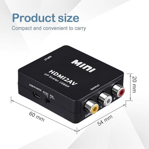 RCA to HDMI Converter, AV to HDMI Converter, 3RCA CVBS Composite Audio Video to 1080P HDMI Converter Adapter Supporting PAL/NTSC for PS3, TV, STB, VHS, VCR, PC, Laptop, Xbox, Camera, DVD Etc in Kuwait