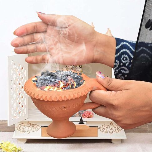Handmade Earthen Clay Loban Burner Diya/Terracotta Decorative/Loban Burner Diya Natural Clay Diya/Dhoop Dan with Handle (4 Inch Size 100% Pure Mitti) in Kuwait