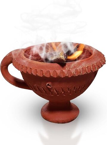 Handmade Earthen Clay Loban Burner Diya/Terracotta Decorative/Loban Burner Diya Natural Clay Diya/Dhoop Dan with Handle (4 Inch Size 100% Pure Mitti) in Kuwait