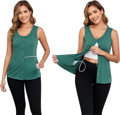 قمصان استئصال الثدي مع جيوب استنزاف زر الجبهة تانك القمم قميص سرطان الثدي للنساء بعد استئصال الثدي يجب أن يكون لديهم in Kuwait