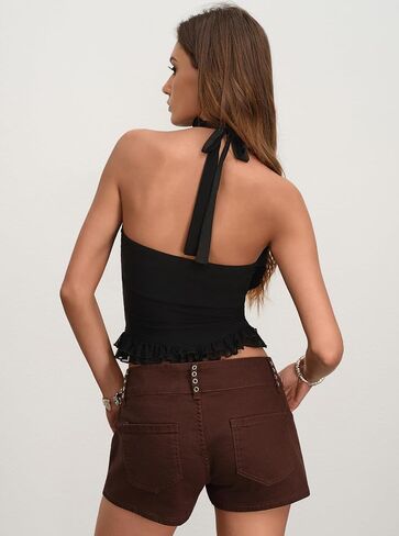 CSDAJIO Women's Pleated Front Ruffle Mock Neck Tank Top Tie Back Sleeveless Halter Top Cinched Waist Ruched Shirt in Saudi Arabia