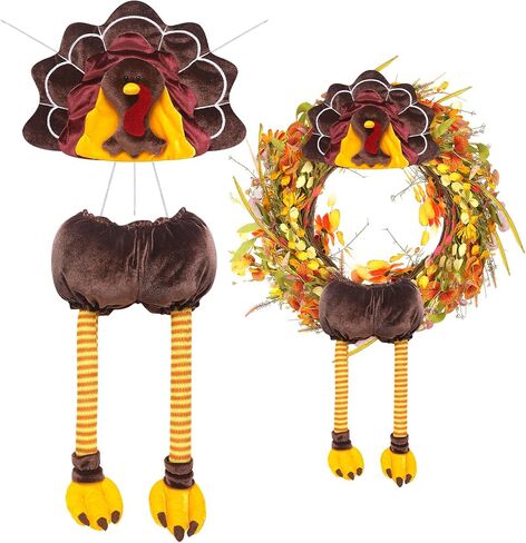 Turkey Thanksgiving Head Tail Legs Plush Wreath Embellishment Kit 2 Pieces for Fall Events Thanksgiving Party Family Gatherings Holiday Decorations 27 Inches High in Kuwait