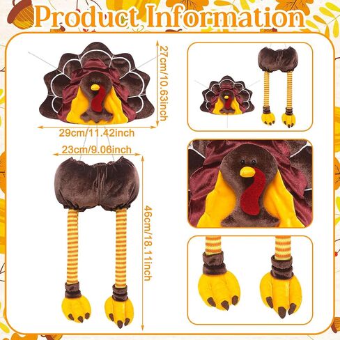 Turkey Thanksgiving Head Tail Legs Plush Wreath Embellishment Kit 2 Pieces for Fall Events Thanksgiving Party Family Gatherings Holiday Decorations 27 Inches High in Kuwait