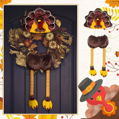 Turkey Thanksgiving Head Tail Legs Plush Wreath Embellishment Kit 2 Pieces for Fall Events Thanksgiving Party Family Gatherings Holiday Decorations 27 Inches High in Kuwait
