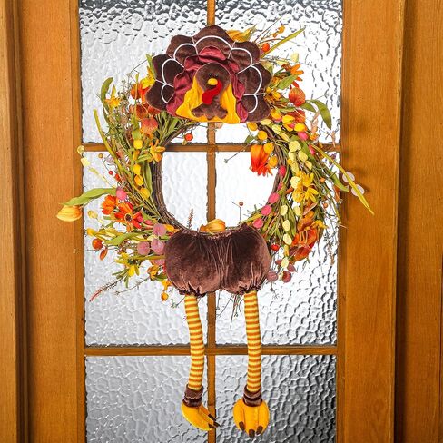 Turkey Thanksgiving Head Tail Legs Plush Wreath Embellishment Kit 2 Pieces for Fall Events Thanksgiving Party Family Gatherings Holiday Decorations 27 Inches High in Kuwait