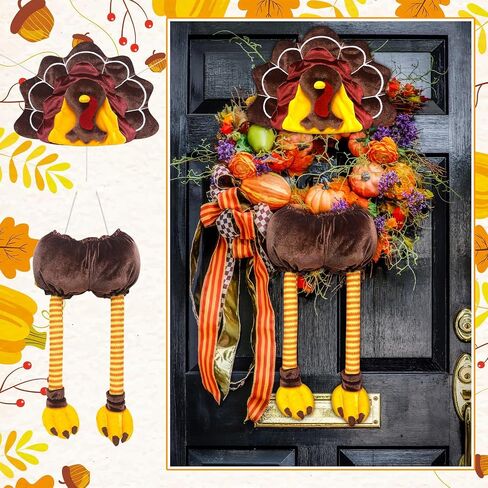Turkey Thanksgiving Head Tail Legs Plush Wreath Embellishment Kit 2 Pieces for Fall Events Thanksgiving Party Family Gatherings Holiday Decorations 27 Inches High in Kuwait