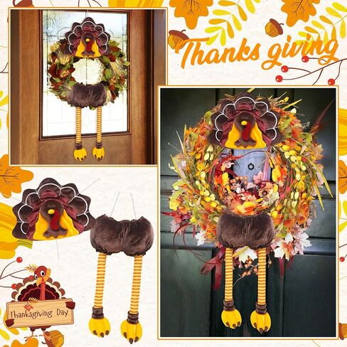 Turkey Thanksgiving Head Tail Legs Plush Wreath Embellishment Kit 2 Pieces for Fall Events Thanksgiving Party Family Gatherings Holiday Decorations 27 Inches High in Kuwait