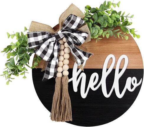 S_SSOY Hello Door Wreath for Front Door,Spring Wreath 13 Inch Farmhouse Door Sign Decoration for Window Decoration Outdoor Front Door Home Decor (Black Brown) in Saudi Arabia