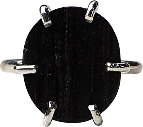 Handmade Oval Raw Black Tourmaline Solid Sterling Silver Statement Ring Size 7 - Natural Protection Stone - October Birthstone, RB4 in Saudi Arabia