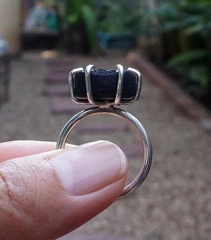 Handmade Oval Raw Black Tourmaline Solid Sterling Silver Statement Ring Size 7 - Natural Protection Stone - October Birthstone, RB4 in Saudi Arabia
