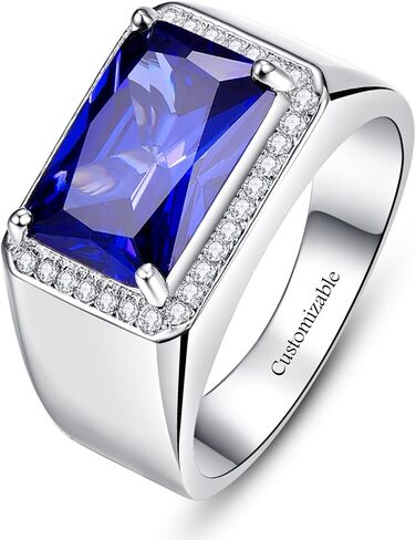 Yaresul 7ct Created Sapphire|Black Onyx Rings for Men White Gold Plated Mens Ring Rectangle Cut Simulated Gemstone with White Cubic Zirconia Mens Wedding Engagement Rings Band Size 5-14 in Saudi Arabia