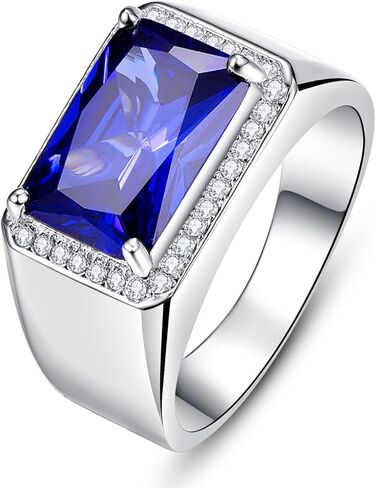 Yaresul 7ct Created Sapphire|Black Onyx Rings for Men White Gold Plated Mens Ring Rectangle Cut Simulated Gemstone with White Cubic Zirconia Mens Wedding Engagement Rings Band Size 5-14 in Saudi Arabia