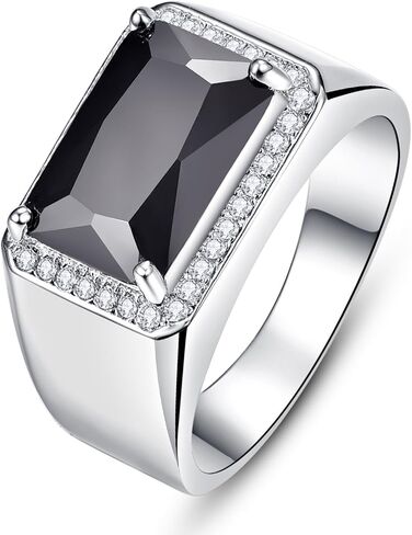 Yaresul 7ct Created Sapphire|Black Onyx Rings for Men White Gold Plated Mens Ring Rectangle Cut Simulated Gemstone with White Cubic Zirconia Mens Wedding Engagement Rings Band Size 5-14 in Saudi Arabia