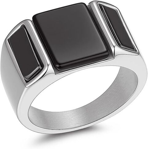 18K Gold Plated Black Onyx Ring for Men Stainless Steel Signet Solid Band Rings Jewelry Size 7-13 in Saudi Arabia