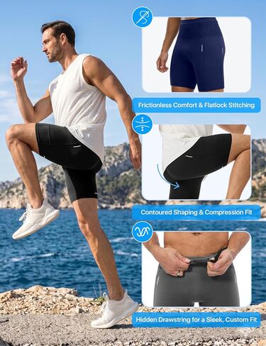 Men's Running Shorts with 6 Pockets, Non-Slip Waistband Compression Shorts, Secure Phone & Bottle Biker Workout in Saudi Arabia