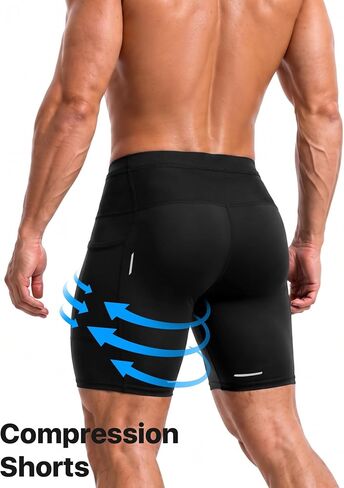 Men's Running Shorts with 6 Pockets, Non-Slip Waistband Compression Shorts, Secure Phone & Bottle Biker Workout in Saudi Arabia