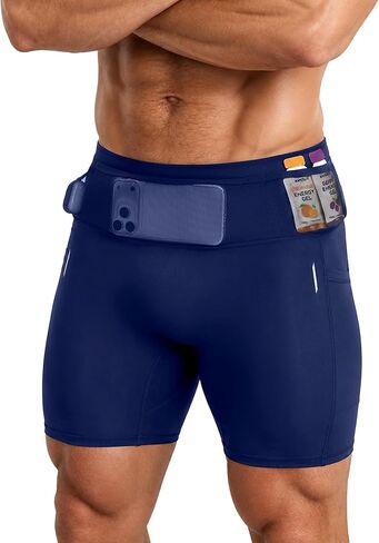Men's Running Shorts with 6 Pockets, Non-Slip Waistband Compression Shorts, Secure Phone & Bottle Biker Workout in Saudi Arabia