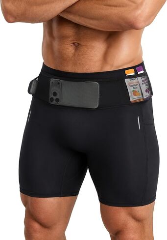 Men's Running Shorts with 6 Pockets, Non-Slip Waistband Compression Shorts, Secure Phone & Bottle Biker Workout in Saudi Arabia