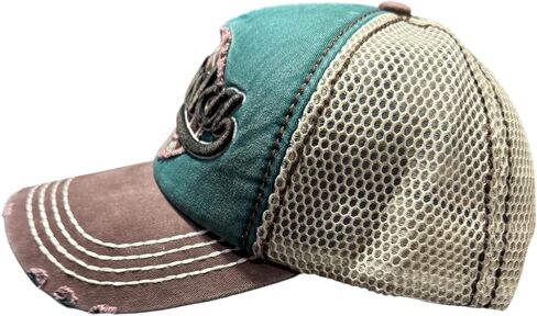 Robin Ruth Quality Ball Cap Hat Alaska Design Soft Distressed Bill Mesh Chocolate Brown and Green in Saudi Arabia
