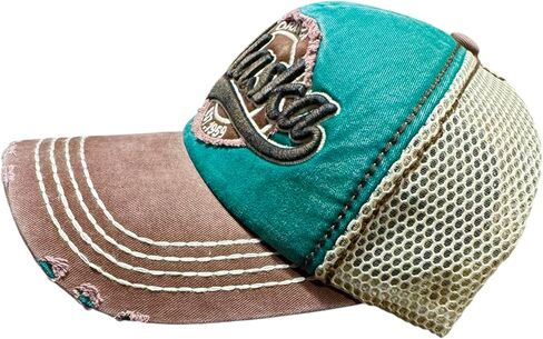 Robin Ruth Quality Ball Cap Hat Alaska Design Soft Distressed Bill Mesh Chocolate Brown and Green in Saudi Arabia