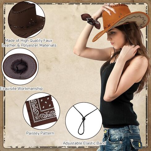 10 Pack Cowboy Hats with Bandanas Bulk - Multicolor Western Cowboy Hats for Women Men, Rodeo Theme Costume Accessories in Saudi Arabia