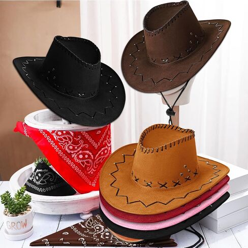10 Pack Cowboy Hats with Bandanas Bulk - Multicolor Western Cowboy Hats for Women Men, Rodeo Theme Costume Accessories in Saudi Arabia