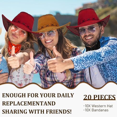10 Pack Cowboy Hats with Bandanas Bulk - Multicolor Western Cowboy Hats for Women Men, Rodeo Theme Costume Accessories in Saudi Arabia