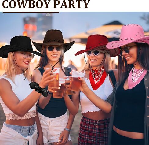 10 Pack Cowboy Hats with Bandanas Bulk - Multicolor Western Cowboy Hats for Women Men, Rodeo Theme Costume Accessories in Saudi Arabia