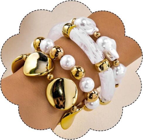 Chunky Gold Bracelets for Women Stackable Bracelets Big Gold Ball Irregular Bead Geometric Bangle Stretch Beaded Bracelets Jewelry Accessories in Saudi Arabia