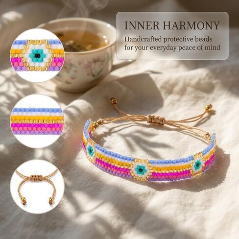 Handmade Bohemian Braided Beaded Bracelet,Adjustable Stackable Stretch Bracelet,Ethnic Style Design Unisex,Fashion Jewelry,Daily Accessories Gift Idea in Kuwait