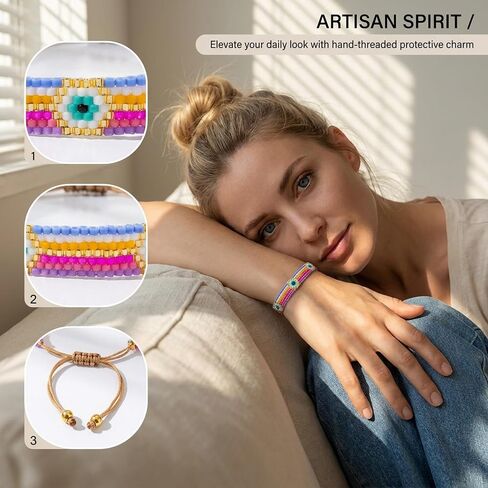 Handmade Bohemian Braided Beaded Bracelet,Adjustable Stackable Stretch Bracelet,Ethnic Style Design Unisex,Fashion Jewelry,Daily Accessories Gift Idea in Kuwait