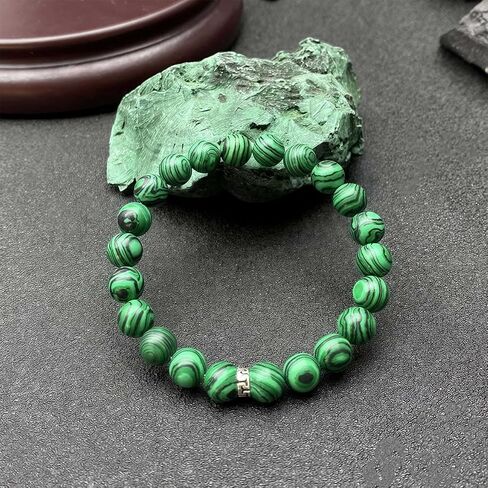 Beaded Stretch Bracelets for Women Malachite Natural Stone Bracelet for Happiness Satisfaction Good Luck Jewelry Gift in Kuwait