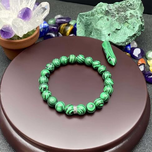 Beaded Stretch Bracelets for Women Malachite Natural Stone Bracelet for Happiness Satisfaction Good Luck Jewelry Gift in Kuwait