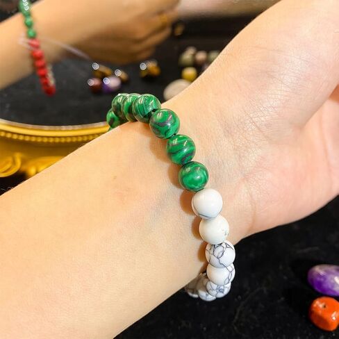 Beaded Stretch Bracelets for Women White Veined Stone Rhodochrosite Bracelet for Vitality Jewelry Gift for Holistic Calm in Kuwait