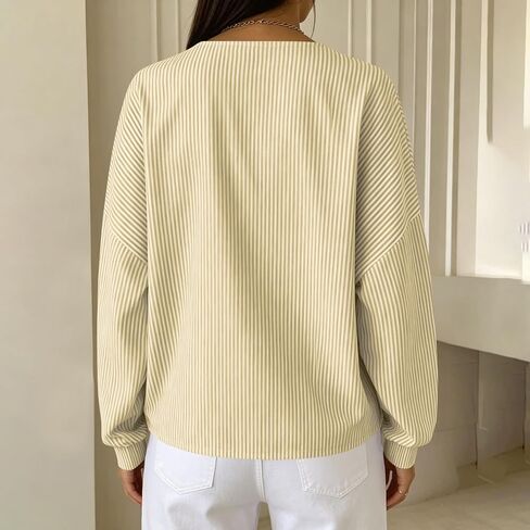 Women's Striped Half Zip Pullover Casual Long Sleeve Oversized Sweatshirt with Crew Neck and Drop Shoulder in Kuwait