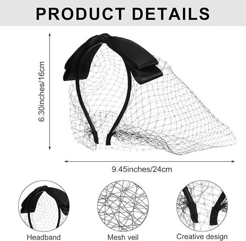 Birdcage Veil Black Mesh Bow Veils Funeral Hat Headband with Rhinestones, 1920s Fascinator Headpiece Bow Knot Birdcage Veil for Girls Women Tea Party, Church, Cocktail Party, Birthdays in Saudi Arabia