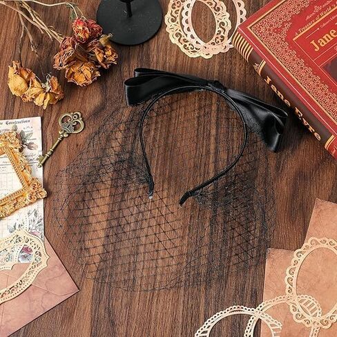 Birdcage Veil Black Mesh Bow Veils Funeral Hat Headband with Rhinestones, 1920s Fascinator Headpiece Bow Knot Birdcage Veil for Girls Women Tea Party, Church, Cocktail Party, Birthdays in Saudi Arabia