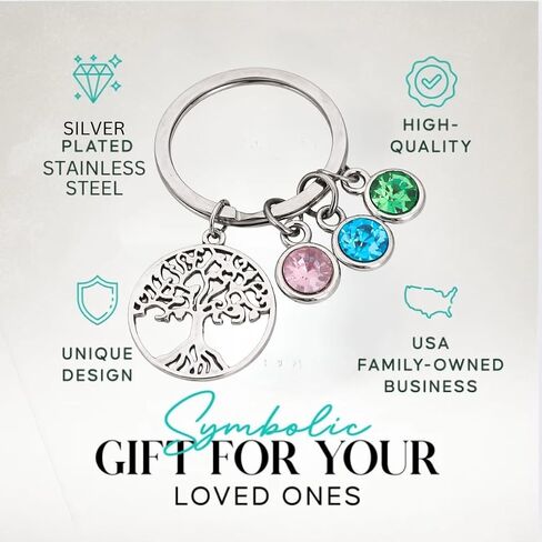 Infinity Collection Personalized Family Tree Birthstone Keychain, Personalized Family Tree of Life Key Ring with Birthstone Charms, Gift for Reunions Mom Grandma Mother Birthday Mothers Day in Saudi Arabia