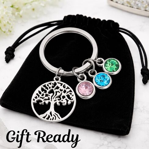 Infinity Collection Personalized Family Tree Birthstone Keychain, Personalized Family Tree of Life Key Ring with Birthstone Charms, Gift for Reunions Mom Grandma Mother Birthday Mothers Day in Saudi Arabia